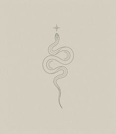 a line drawing of a snake with a star above it's head on a beige background