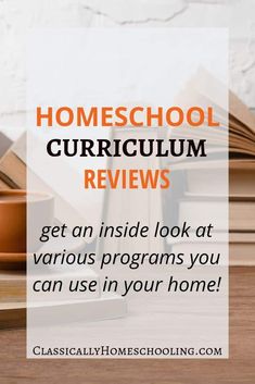 an open book with the title homeschool curriculum review get an inside look at various programs you can use in your home