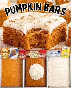 pumpkin bars with frosting and cinnamon on top