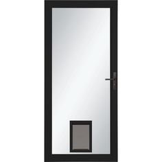 a black door with a mirror on the front and side panels to it's sides