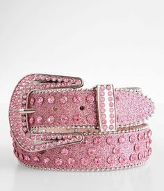 BKE Glitz & Glitter Western Belt - Pink Large, Women's Pink Rhinestone 1 1/2 faux leather belt Shot bead trim. 70% Polyurethane 20% Acrylic 10% Iron. Wipe with a damp cloth only. Do not wash. Do not tumble dry. Do not bleach. Do not iron. Do not dry clean.. WOMEN'S BELT SIZE CONVERSION CHART Jean Size 23-24 25-26 27-28 29-30 31-32 Belt Size XS S M L XL Belt Length** 34 37 40 43 46 *Conversion sizes may vary. **Measures from end to end excluding the buckle. These are general guidelines and sizing Bling Belts, Glitter Rosa, Disney Valentines, Pink Belt, Pink Cowgirl, Western Belt, Rhinestone Belt, Pink Bling, Faux Leather Belts