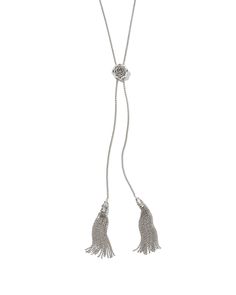 A botanical-inspired bolo that’ll make any cowgirl (or any cowgirl at heart) look real spiffy. The Ansel Rose Bolo Necklace in Vintage Silver centers our namesake rose icon on a vintage-inspired metal chain, with tassel finishes adding just the right amount of texture and movement. This necklace is a part of Yellow Rose by Kendra Scott—a brand that celebrates ranch life with Kendra Scott staples alongside select curated jewelry pieces and accessories. Metal Vintage Silver Over Brass Closure Adju Chic Adjustable Silver Lariat Necklace, Silver Kendra Scott, Short Pendant Necklace, Bolo Necklace, Rose Stud Earrings, Silver Jewelry Necklace, Ranch Life, Rose Icon, Yellow Roses