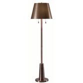 a floor lamp with a brown shade on it's base and a white background