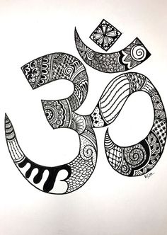 an om sign with intricate designs in black and white on a white background art print