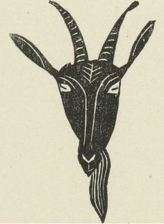 a goat's head is drawn in black ink on a white paper with an intricate design