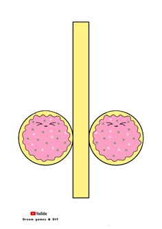 a pink donut is on top of a yellow pole and has two holes in the middle