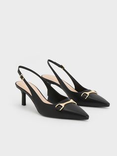 Charles And Keith Shoes, Charles And Keith, Shoes Hack, Black Shoes Heels, Faux Leather Heels, Tan Heels, Woman Looking, Charles Keith, Slingback Heel