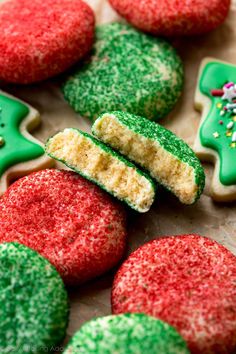 cookies decorated with green, red and white icing