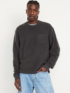 crew neck long sleeves patch chest pocket rib-knit trim pullover style loose fit hits below waist model is approx.  6'1" and wears size mmachine wash according to the care instruction label  . Best Holiday gift for Men , perfect Sweatshirts for Christmas! Undershirt Long Sleeve, Fashion Makeover, Mens Quarter Zip, Style Makeover, Pajamas Gift, Old Navy Men, Family Maternity, 90s Grunge, Workout Sweatshirt