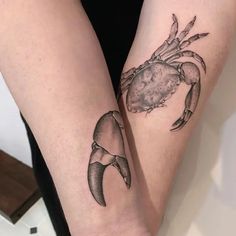 two crab tattoos on both legs