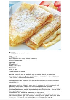 the recipe for crepes is shown in this image