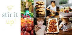 a collage of pictures with children and food