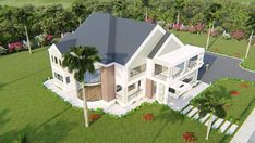 an artist's rendering of a house in the middle of a lush green area