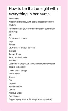 Female Needs List, Pink Pilates Princess Twitter Header, Pink Purse Essentials, Pilates Princess Essentials, How To Be Hyper Feminine, Coquette Subtypes, Pink Pilates Princess Essentials, It Girl List, Rosyblog Aesthetic