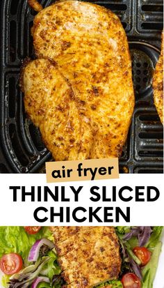 grilled chicken with lettuce and tomatoes on the side in an air fryer