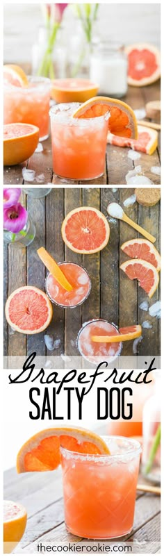 grapefruit salted salty dog cocktail is garnished with grapefruit