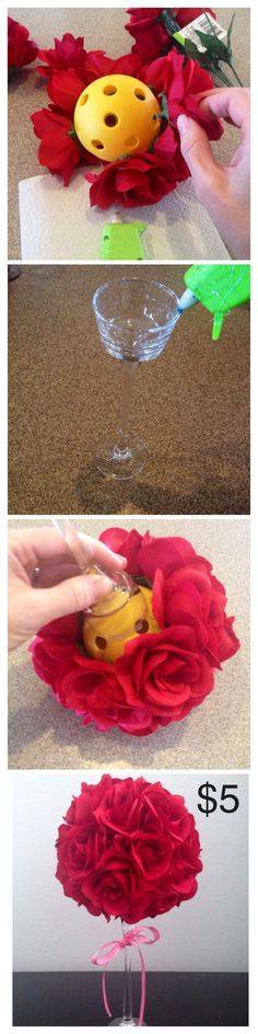 three pictures showing how to make a flower vase