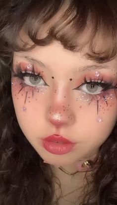 Heart Nose Makeup, Monochrome Pink Makeup, Short Hair With Long Front Pieces Alt, Bunny Inspired Makeup, Cute Makeup Looks Kawaii, Pink And Brown Makeup Look, Mushroom Makeup Looks, Fall Glam Makeup, Cutesy Makeup