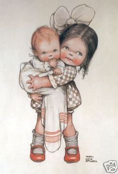 a drawing of two children hugging each other