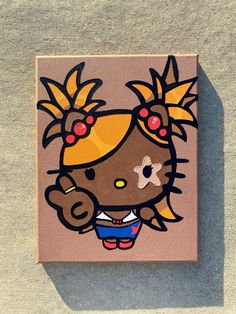 a painting of a hello kitty with pineapples on her head