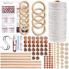 PRICES MAY VARY. 💝 Best Macrame Kit: Includes 1 roll of 3mm x 100m natural cotton thread, 100 natural and painted wooden beads (3 different sizes), 10 wooden rings (4 x 70mm and 6 x 50mm), 6 wooden sticks (3 10mm x 15cm and 3 pieces 10mm x 20cm), 2 S-hooks, thread needle, scissors, tape measure, instruction manual with video tutorials. Everything you need to make a macrame wall hanging kit. 🌻 Instruction Manual with Video: The Macrame Kit comes with 6 basic lace knot instructions and a step-by Macrame Kits, Knot Instructions, Thread Needle, Macrame Supplies, Hanging Macrame, Macrame Projects, Macrame Cord, Wooden Rings, Instruction Manual