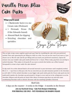 an advertisement for vanilla pecan bliss cake packs, with instructions to make it look like they