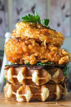 three waffles stacked on top of each other