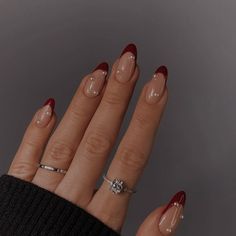 Red Bride Nails, Burgandy Prom Nails, Red French Tip With Pearls, Vine Red Nails, Red Wedding Nails For Bride, Red Nails With Pearls, Prom Nail Inspo, Red Wedding Nails, Maroon Nail Designs