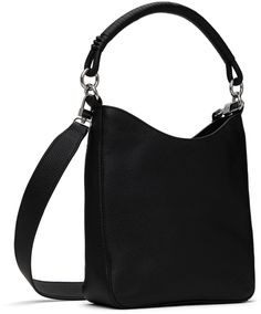 Pebble-grained leather shoulder bag in black. · Hand-wrapped shoulder strap · Detachable crossbody strap · Silver-tone logo hardware at back face · Open throat · Zip pocket at interior · Faille lining · Logo-engraved silver-tone hardware · H10.5 x W9.5 x D3 Supplier color: Black Silver Engraving, Black Hand, Crossbody Strap, Leather Shoulder Bag, Zip Pockets, Silver Tone, Shoulder Strap, Black Leather, Shoulder Bag