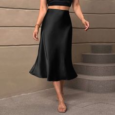 Olivia Mark - High-Waisted Silky Satin Mermaid Skirt with Flattering Fit Maong Skirt, Long Beach Skirt, Silky Skirt, Hugging Silhouette, Zipper Skirt, Denim Skirt Women, Satin Midi Skirt, Long Skirts For Women, Beach Skirt