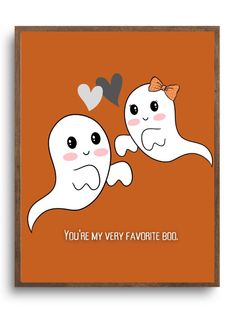 an orange card with two cartoon characters on it and the words you're my very favorite boo