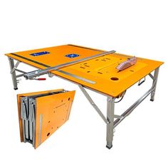 an orange table with two folding doors on it