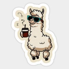 a cartoon llama wearing sunglasses and holding a drink