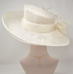 Church Kentucky Derby Hat Carriage Tea Party Wedding Wide Brim Royal Ascot Horse Race Oaks Day Hat off White/ivory - Etsy Fitted Brimmed Cream Hat, Fitted Cream Brimmed Hat, Fitted Cream Hat With Curved Brim, Cream Curved Brim Fitted Hat, Fitted Cream Straw Hat With Curved Brim, Formal White Straw Hat With Curved Brim, White Formal Hat Band For Spring, Cream Top Hat With Short Brim And Fitted Design, Fitted Cream Wide Brim Costume Hat