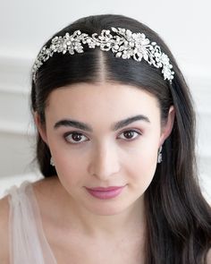 Frida Wedding Headpiece - Shop Bridal Headpieces | Dareth Colburn Pearl Headband Wedding, Crystal Bridal Headband, Floral Hair Vine, Headband Crystal, Crystal Wedding Tiaras, Pearl Hair Vine, Pearl Bridal Headband