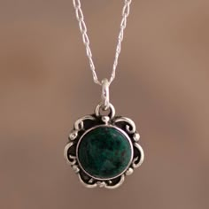 Let the healing powers of chrysocolla calm and cleanse you. Sandra and Lily design this elegant necklace crafted from 925 sterling silver to showcase the blue-green Andean gemstone. The Peruvian mother-daughter team are big believers in the magic of gemstones. Their jewelry is designed to channel the positive energy of these gems into the lives of their wearers. Necklace Green Aesthetic, Silver And Stone Jewelry, Elegant Green Chrysocolla Turquoise Necklace, Elegant Green Turquoise Necklace In Chrysocolla, Elegant Green Turquoise Chrysocolla Necklace, Spiritual Turquoise Necklace With Natural Stones In Sterling Silver, Elegant Chrysocolla Cabochon Necklace, Spiritual Turquoise Necklace With Natural Stones, Chrysocolla Necklace Gift