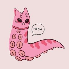 a pink cat with a speech bubble saying meow