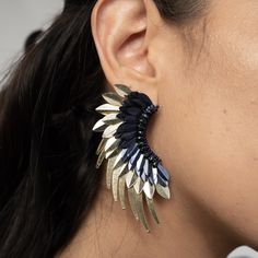 Size: Length: 3.5''/ Width: 1.5'' Wing Accessories, Raven Wings, Wings Earrings, Bead Hair, Bead Hair Accessories, Gold Angel Wings, Wing Jewelry, Angel Jewelry, Angel Wing Earrings