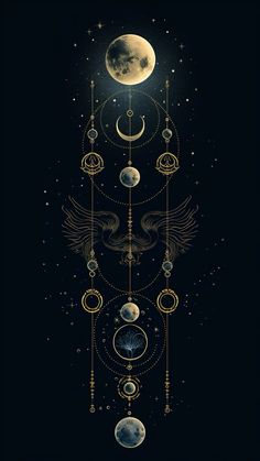 the moon, stars and crescents are all connected to each other in this art work