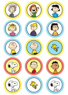 cartoon characters are grouped together in circles