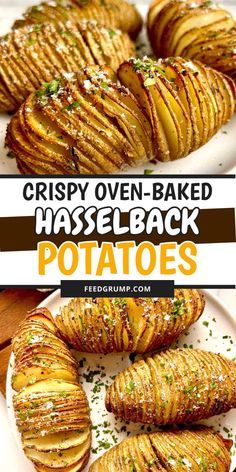 crispy oven baked hasselback potatoes on a white plate