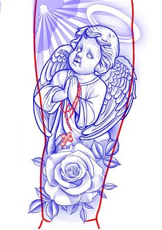 an angel tattoo design with roses on it