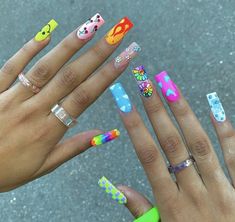 Crazy Nail Designs, Art Designs Ideas, Hippie Nails, Nails Now, Colored Acrylic Nails, Nail Design Inspiration, Daily Nail