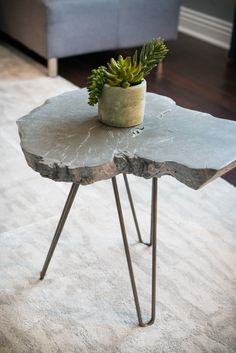 a small potted plant sitting on top of a table in front of a couch