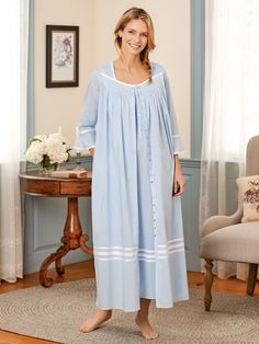 Eileen West Summer Cotton Robe | Vermont Country Store Nightwear For Women, Night Clothes, Cotton Night Dress, Cotton Nightwear, Robe For Women, Sleeping Dress, Vermont Country Store, Eileen West, Plus Size Sleepwear