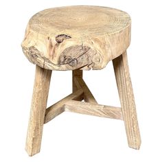 a wooden stool made out of logs on a white background