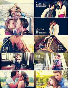 the kissing scene is shown in this collage with many different pictures and captions