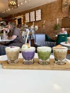 Ube, matcha, latte, butterscotch, drinks, drink inspo, coffee, coffee shops, cute coffee, fun drinks, coffee flight, aesthetic drinks, cold foam, breakfast, louisville Cafe Business Aesthetic, Coffee Shop Events, Butterscotch Drinks, Coffee Shop Organization, Coffee Store Aesthetic, Soda Shop Aesthetic, Coffee Shop Drink Ideas