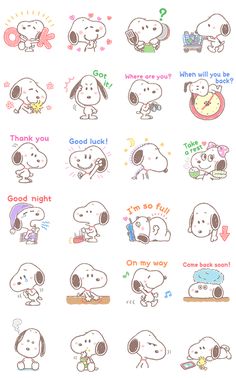 the peanuts stickers are all in different colors and sizes, including one with a dog on