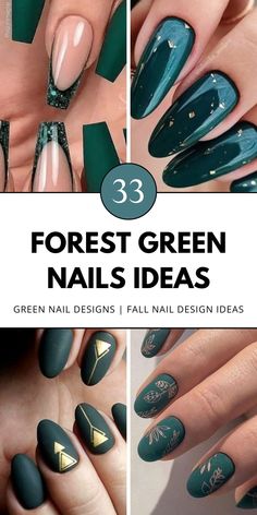 Transform your look with 33 forest green nails ideas, including dark shades, gold designs, and bling details. Perfect for any nail shape—square, almond, or short—this collection has endless ideas. Save this pin to explore nail type designs, and click for more trendy green nail inspo! Trendy Fall Nail Designs, Gel Manicure Designs, Nail Shapes Square, Best Nail Ideas, Chic Nail Designs, Velvet Nails